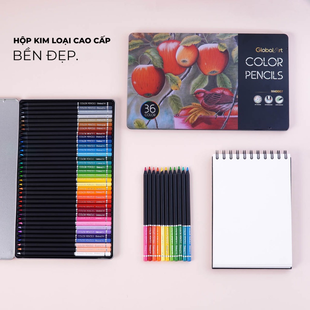 Chì Màu Gốc Dầu GLOBAL ART 36/71 Màu, Lõi 4mm Màu Bóng Đậm Mịn Loang Màu Tốt Che Phủ Cao Blend Màu Xịn Vẽ Tranh Tô Màu