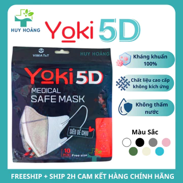 Combo Thùng Khẩu trang 5D Mask Yoki 4 lớp kháng khuẩn siêu dày, Khẩu trang y tế chống bụi, tia UV