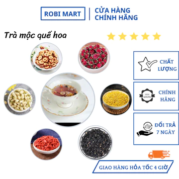 Trà mộc quế hoa robimart (táo thái lát, quế hoa, nụ nhài, nụ hồng, hắc kỷ tử, kỷ tử đỏ) - hộp 10, 20, 30 gói