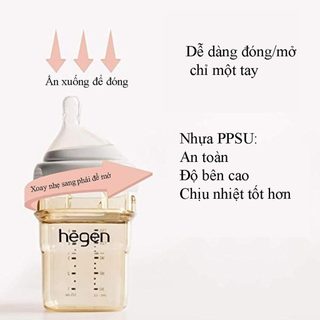 Bình sữa Hegen chính hãng 60ml 150ml 240ml 330ml fullbox, tách set đổi núm 1 2 3 Y