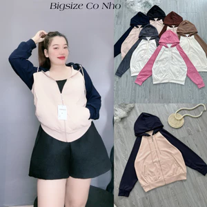 Áo Khoác Bigsize Nữ Có Mũ Tay Dài Phom Bomber,Áo Chống Nắng Big Size Phối Màu Vải Xốp Họa Tiết Tam Giác KHOAC3
