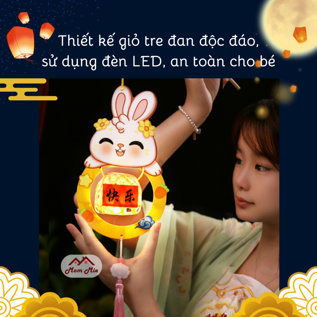 Lồng đèn Trung thu DIY Lồng Đèn Giỏ Tre Thỏ Ngọc - Đồ Chơi Cho Bé PUKAPI