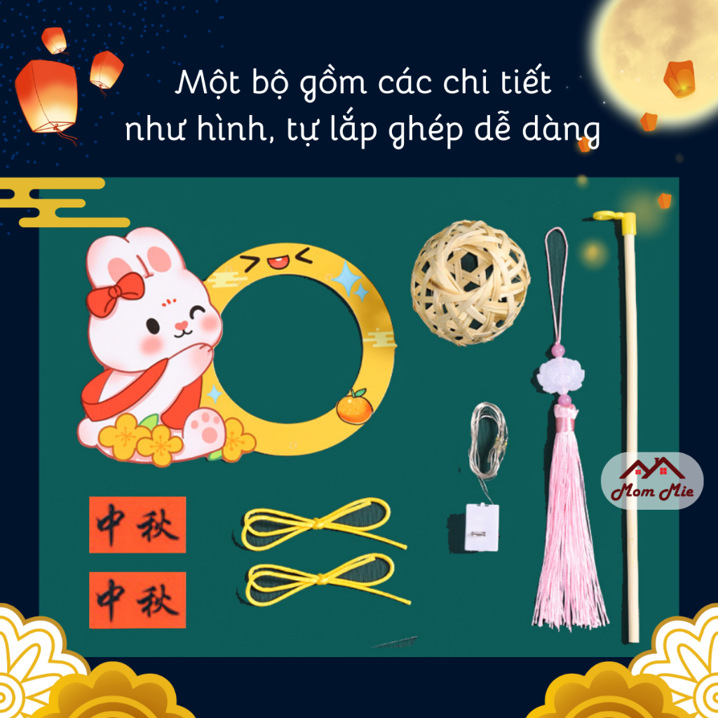 Lồng đèn Trung thu DIY Lồng Đèn Giỏ Tre Thỏ Ngọc - Đồ Chơi Cho Bé PUKAPI