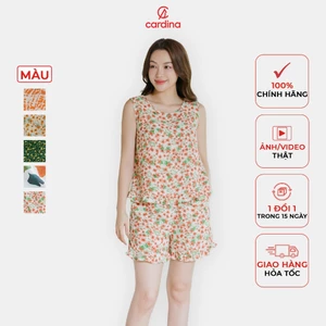 Bộ đồ nữ CARDINA chất liệu lụa Hàn Châu gấu bèo cách điệu thiết kế thể trẻ trung nữ tính 4BSN02