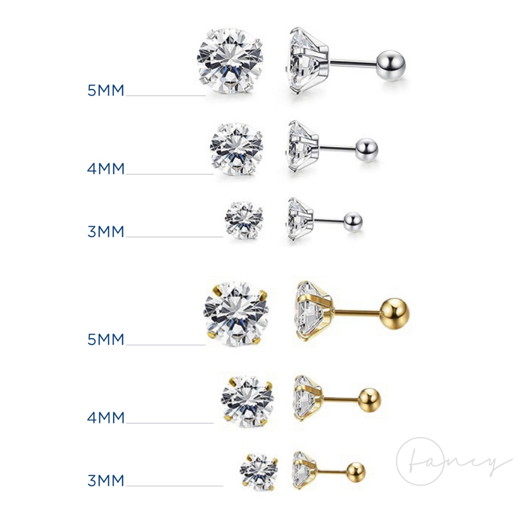 Khuyên tai nam đính đá pha lê, bông tai unisex Fancy dáng nụ đá trắng chất liệu thép titan không gỉ