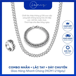 Combo 3 món Fancy - Lắc tay nam titan thời trang kèm nhẫn xoay và dây chuyền xích nam titan không gỉ