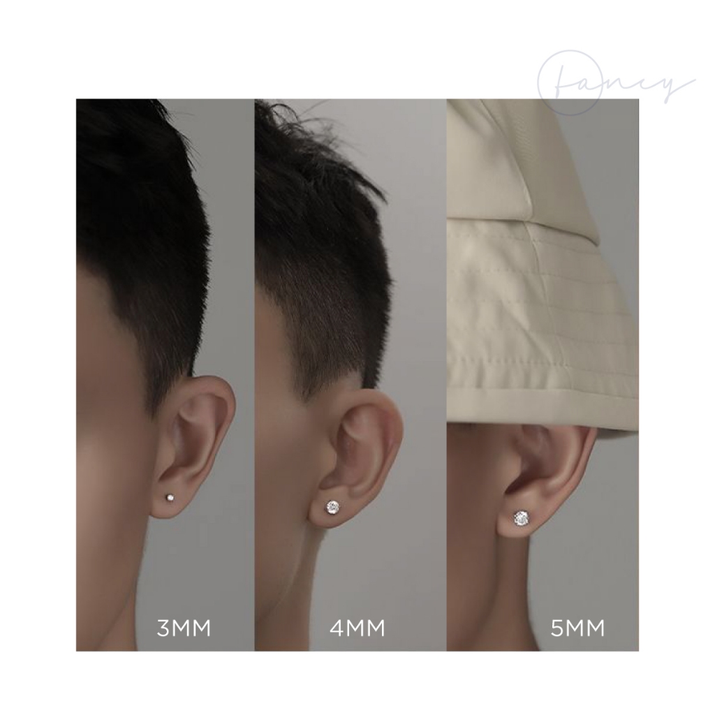 Khuyên tai nam đính đá pha lê, bông tai unisex Fancy dáng nụ đá trắng chất liệu thép titan không gỉ