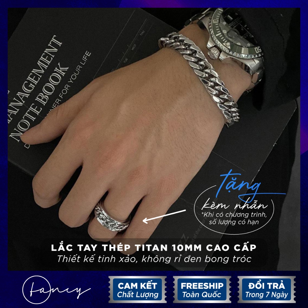 Lắc tay nam titan cao cấp không gỉ, vòng tay nam Fancy dạng chuỗi xích thời trang cá tính