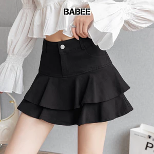Chân Váy Nữ BABEE Kiểu Dáng Xếp Ly Xòe Nhẹ Váy Tầng Lưng Cao Có Quần Trong Phong Cách Hàn Quốc