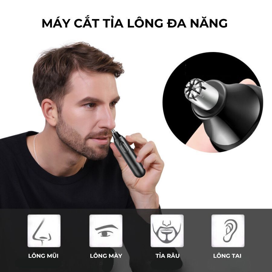 Máy tỉa lông mũi, lông mày, tỉa râu cao cấp chống nước thiết kế thông minh tiện lợi