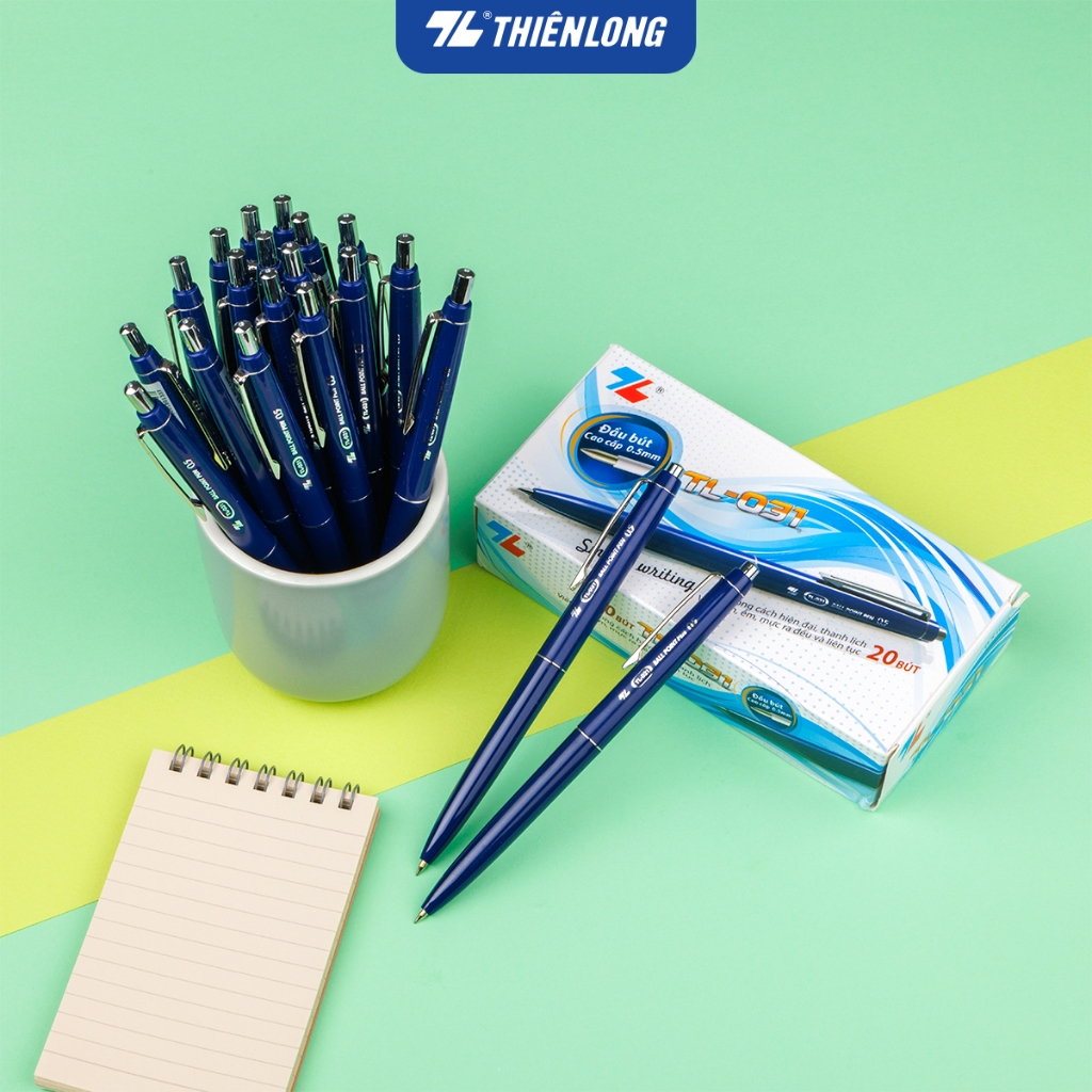 Product image Combo 5/10/20 Bút bi Thiên Long TL-031 ngòi 0.5mm mực xanh/đỏ/đen giắt kim loại mạ crom, kiểu dáng hiện đại 8