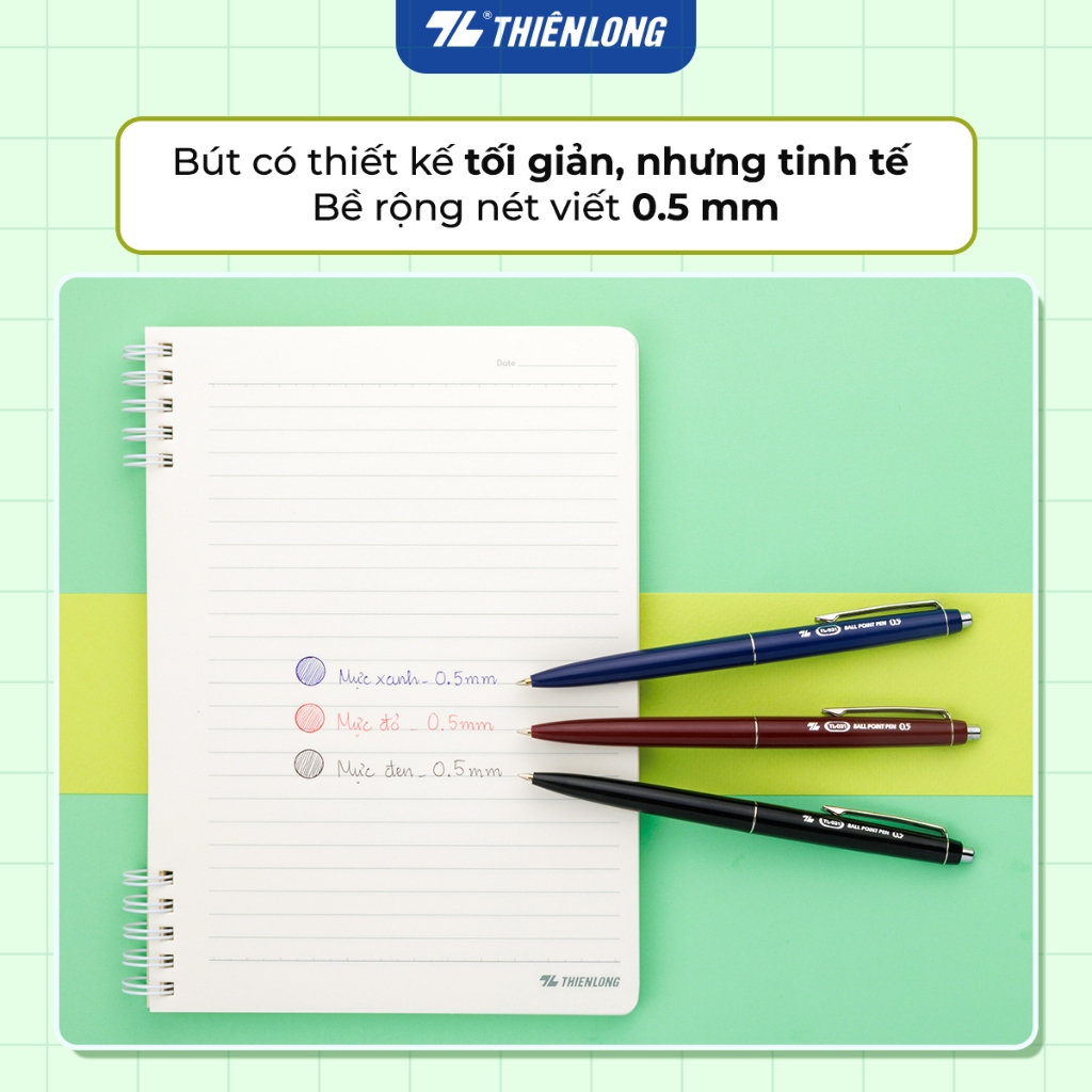 Product image Combo 5/10/20 Bút bi Thiên Long TL-031 ngòi 0.5mm mực xanh/đỏ/đen giắt kim loại mạ crom, kiểu dáng hiện đại 6