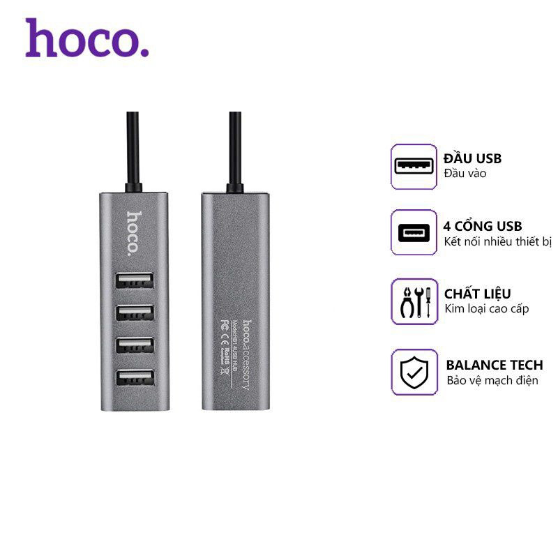 Cáp Chuyển Đổi Hoco HB1 4 Cổng USB 2.0 Kết Nối Thiết Bị Ngoại Vi: Bàn Phím, Chuột, USB, Ổ Cứng Di Động.