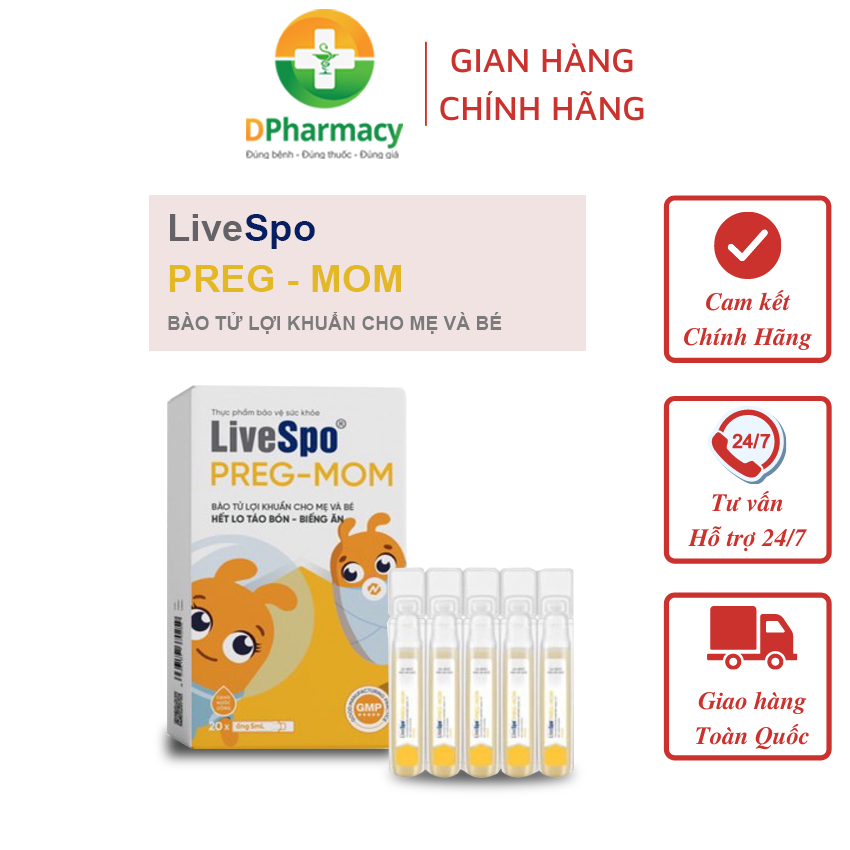 Men vi sinh chứa bào tử lợi khuẩn LiveSpo Pregmom cho bé táo bón, biếng ăn (20 ống)