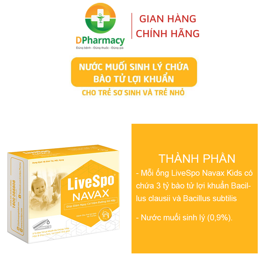 Nhỏ mũi nước muối sinh lý bào tử lợi khuẩn LiveSpo Navax sơ sinh hỗ trợ giảm viêm mũi