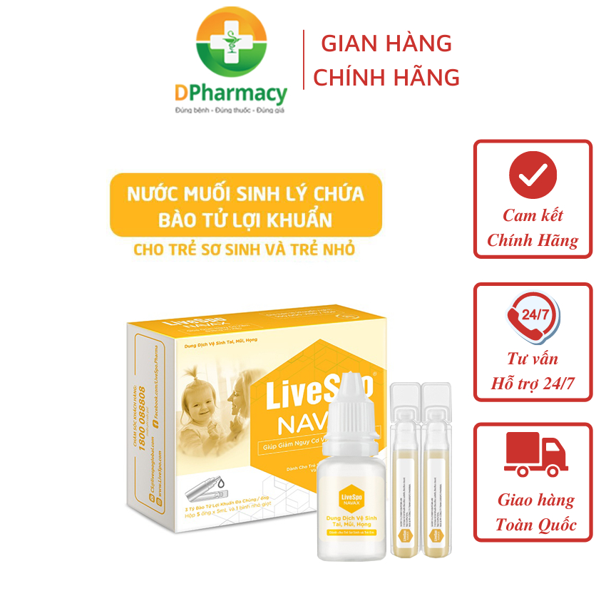 Nhỏ mũi nước muối sinh lý bào tử lợi khuẩn LiveSpo Navax sơ sinh hỗ trợ giảm viêm mũi
