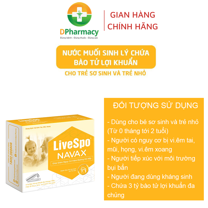 Nhỏ mũi nước muối sinh lý bào tử lợi khuẩn LiveSpo Navax sơ sinh hỗ trợ giảm viêm mũi