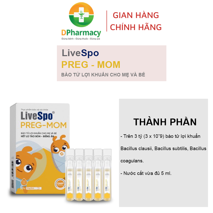 Men vi sinh chứa bào tử lợi khuẩn LiveSpo Pregmom cho bé táo bón, biếng ăn (20 ống)