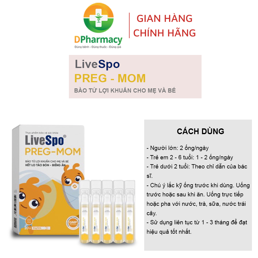 Men vi sinh chứa bào tử lợi khuẩn LiveSpo Pregmom cho bé táo bón, biếng ăn (20 ống)