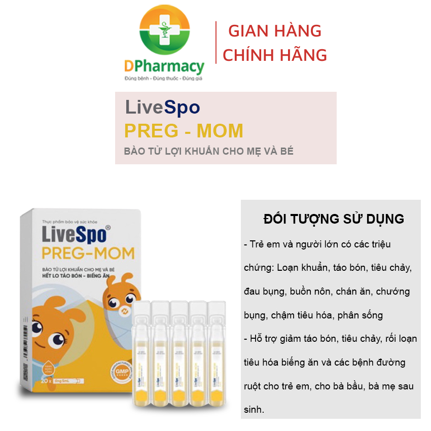Men vi sinh chứa bào tử lợi khuẩn LiveSpo Pregmom cho bé táo bón, biếng ăn (20 ống)