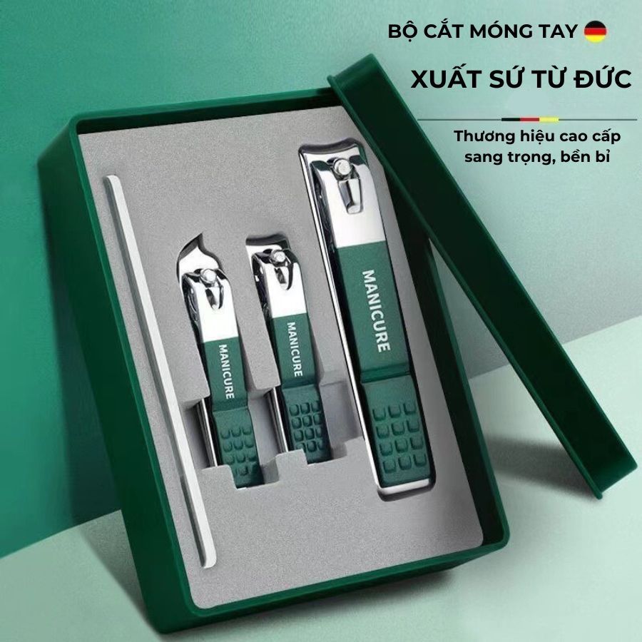 Bộ 4 Bấm móng tay inox, Hộp dụng dụng cụ cắt móng tay siêu bén bằng thép không rỉ siêu bền
