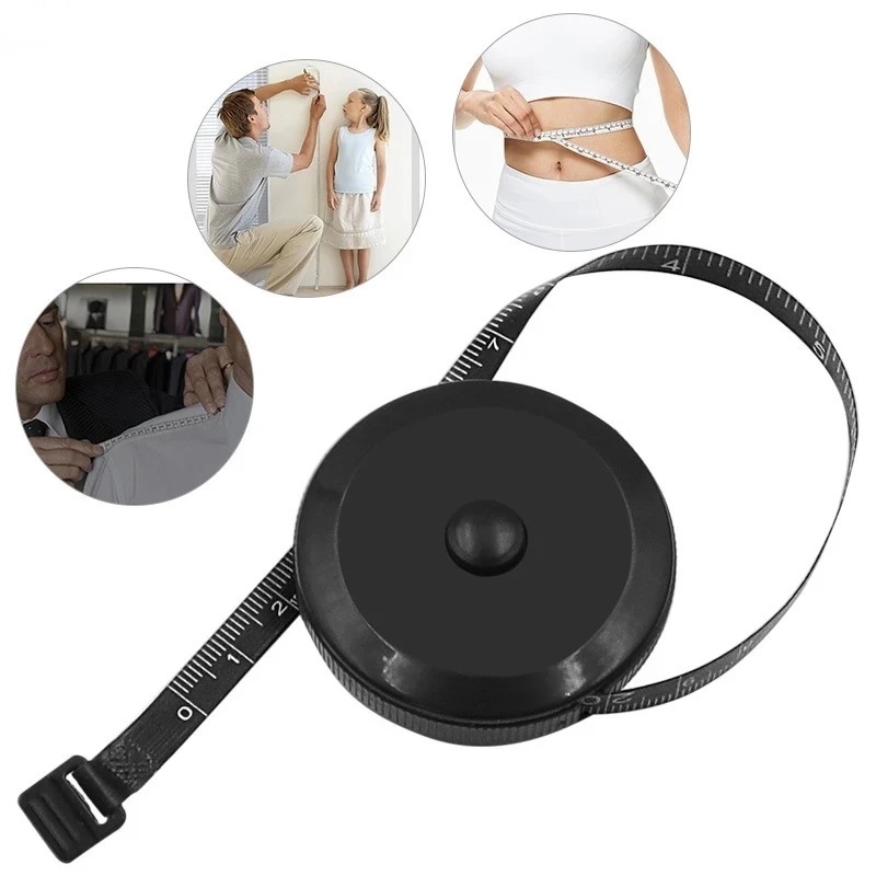 Ảnh Thước Dây Mềm -Taky, Màu Đen Để Đo Vòng Bụng, Eo 3 Vòng Kiểm Tra Sức Khỏe 1.5m - Đo Quần Áo, Với Nút Bấm Tự Rút. 5940 1