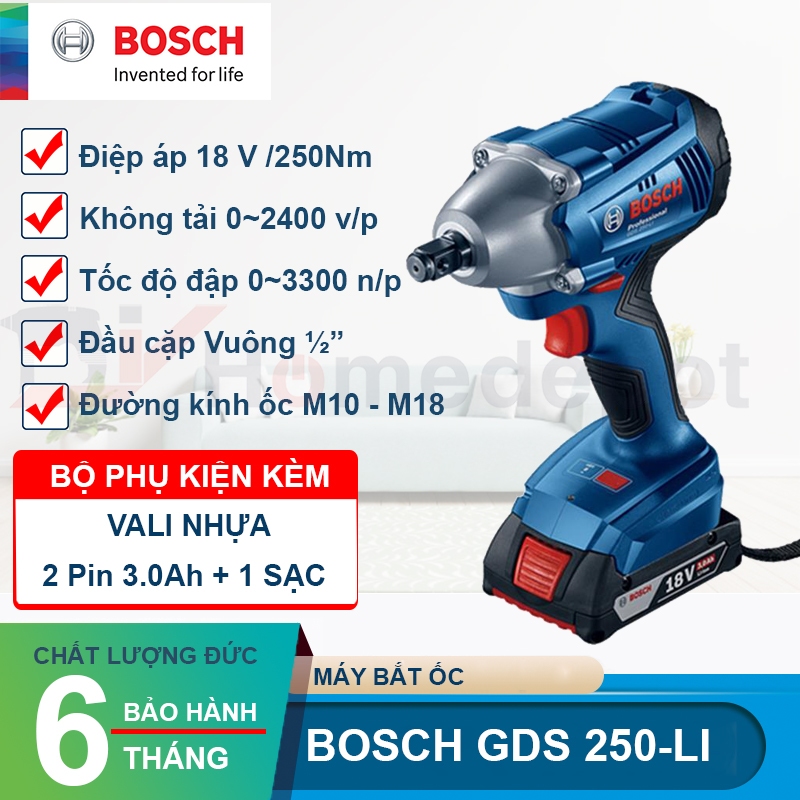 Máy bắt ốc động lực pin Bosch GDS 250-LI (2PIN 3AH + 1 SẠC )