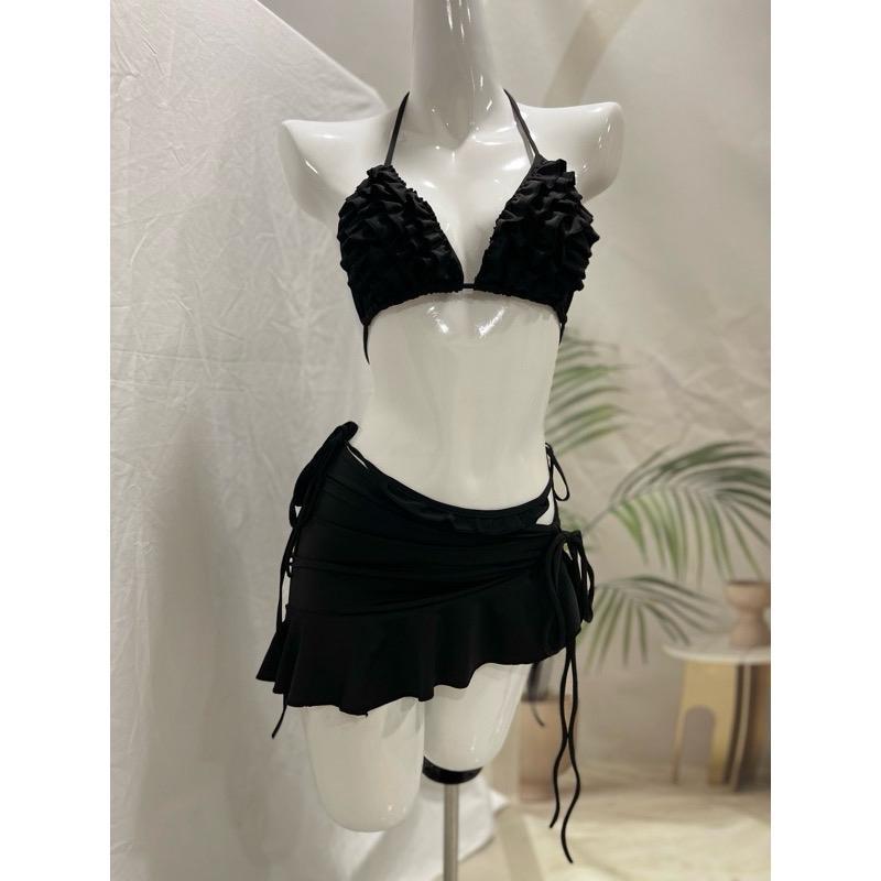 Đồ bơi bikini đi biển ba mảnh bèo nhún váy sang chảnh, BiKiNi HAN.T Shop [ kèm mút tròn ]