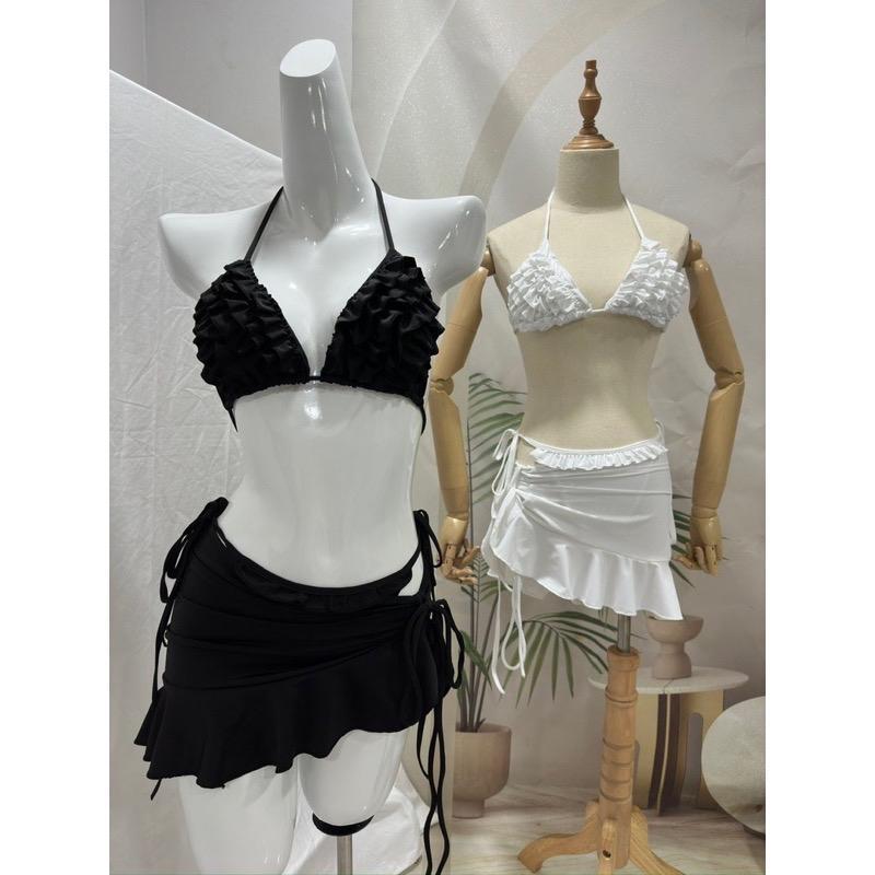 Đồ bơi bikini đi biển ba mảnh bèo nhún váy sang chảnh, BiKiNi HAN.T Shop [ kèm mút tròn ]