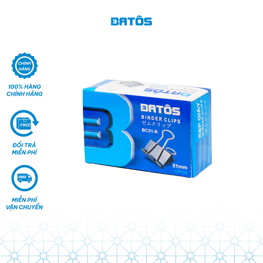 Hộp kẹp sắt đen Batôs 3 BC41-K 41mm/ BC51-K 51mm - 12 chiếc/ hộp
