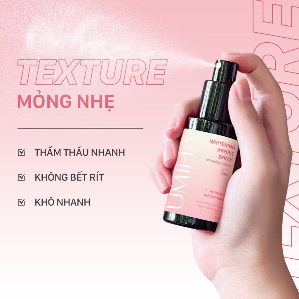 Ảnh Giảm thâm nách dưỡng trắng nách UMIHA 45ml - Xịt dưỡng trắng da nách mịn da, mờ thâm nách sạm nách với Niacinamide 3