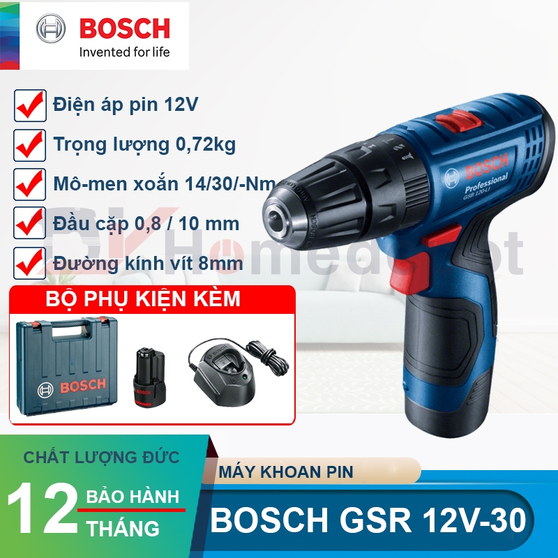Máy khoan pin Bosch GSR 12V-30 Động cơ không chổi than SET 2 Pin + sạc