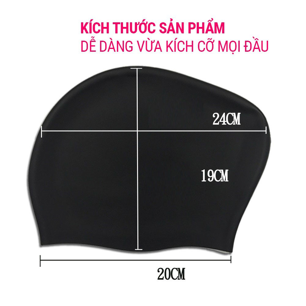 Mũ bơi SPORTY CA45 silicone co giãn, chống nước 100%, chùm tai cho nữ có tóc dài búi