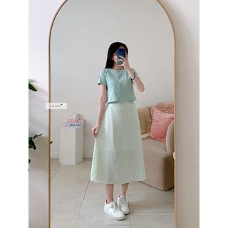 Chân váy hoa midi - chân váy hoa nhí lưng chun nữ nhiennhienvintage NCV00002