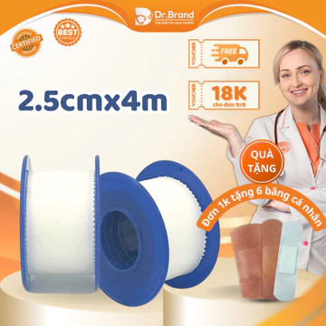 [GIÁ SIÊU RẺ] Băng Keo Vải, Băng Dính Lụa Y Tế, Băng Cuộn Sơ Cứu, Dính Chặt, Buộc Cựa Gà, Dán Tai Chó 2.5cmx4m Dr Brand