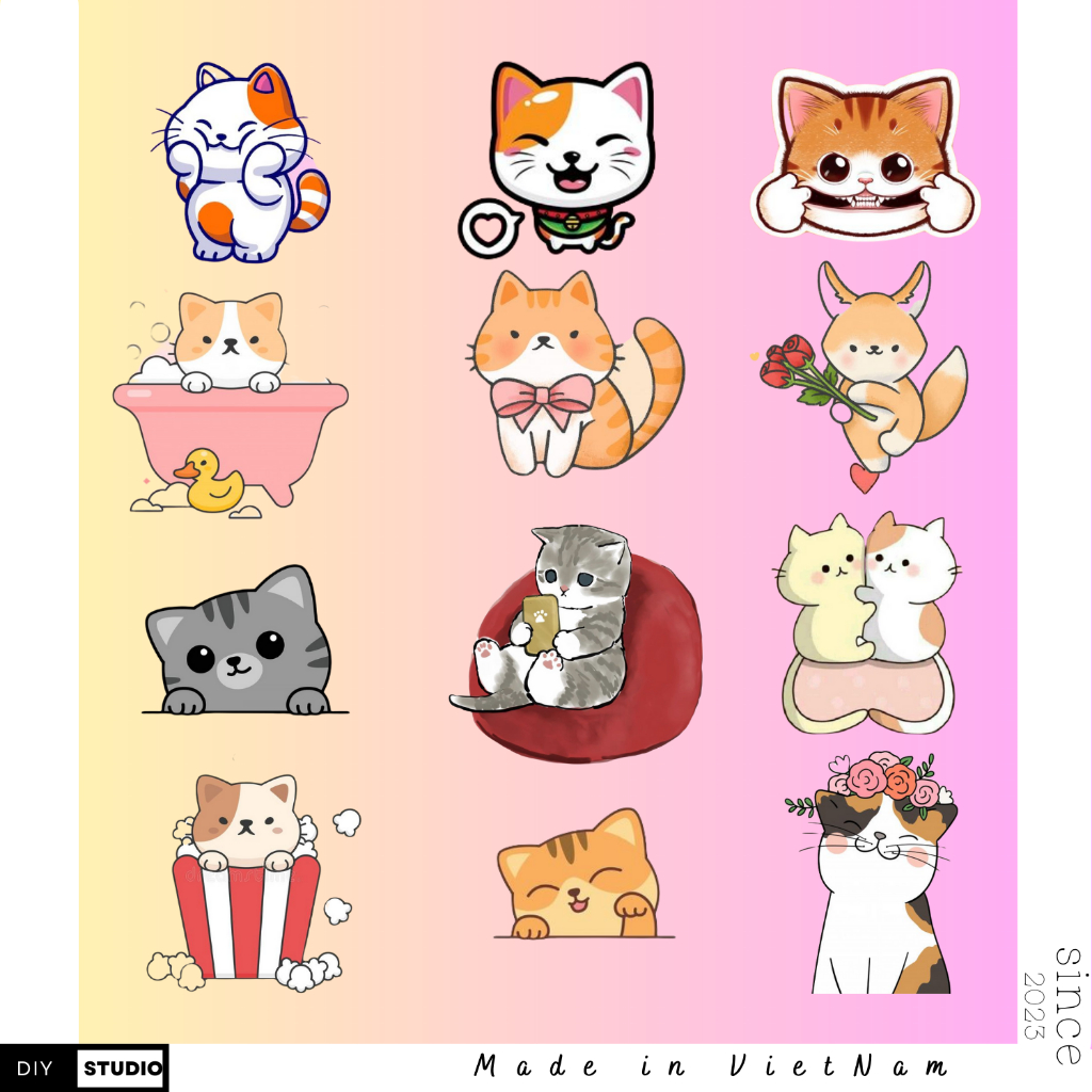 60 sticker chó siêu đáng yêu trang trí mũ bảo hiểm ly nước v.v
