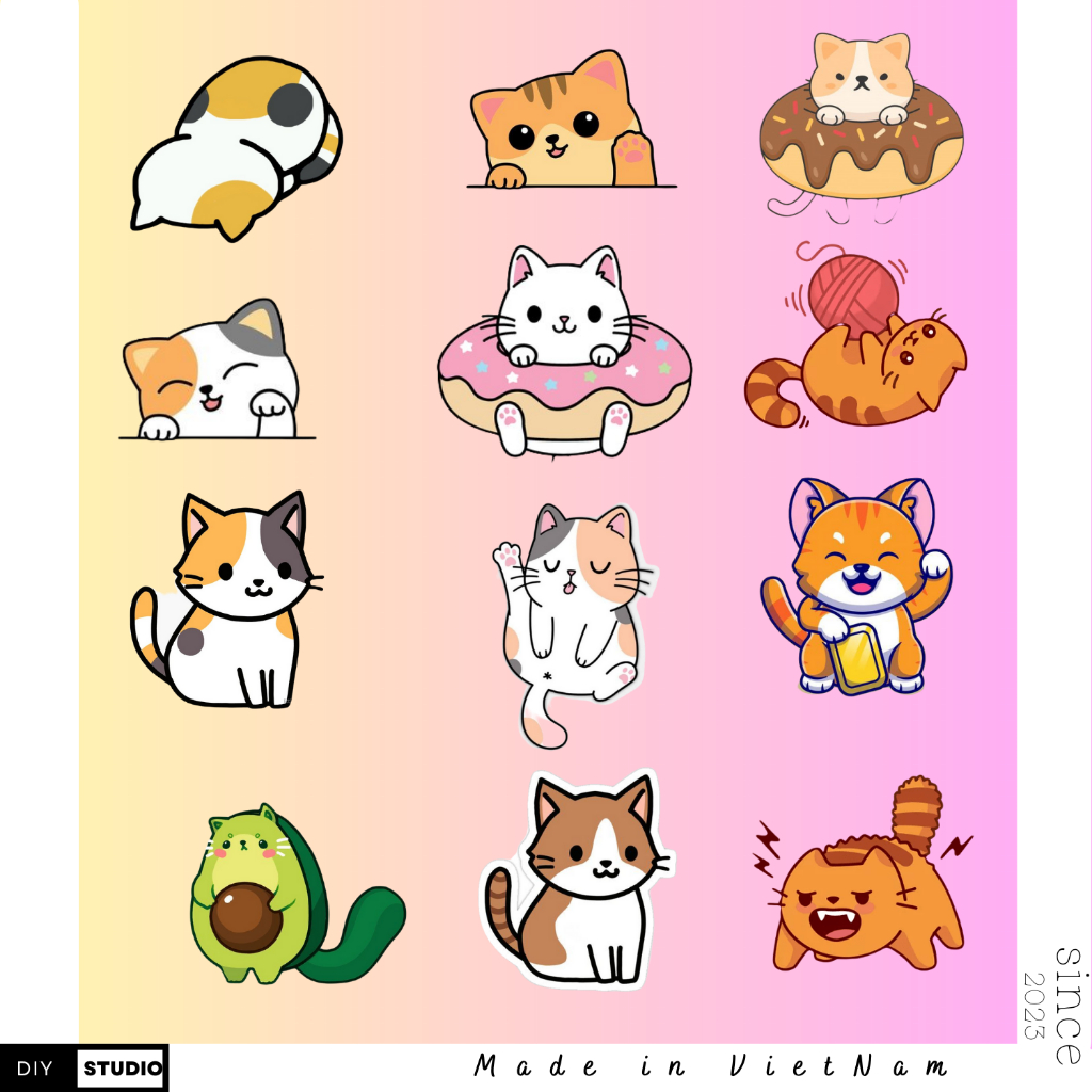 60 sticker chó siêu đáng yêu trang trí mũ bảo hiểm ly nước v.v