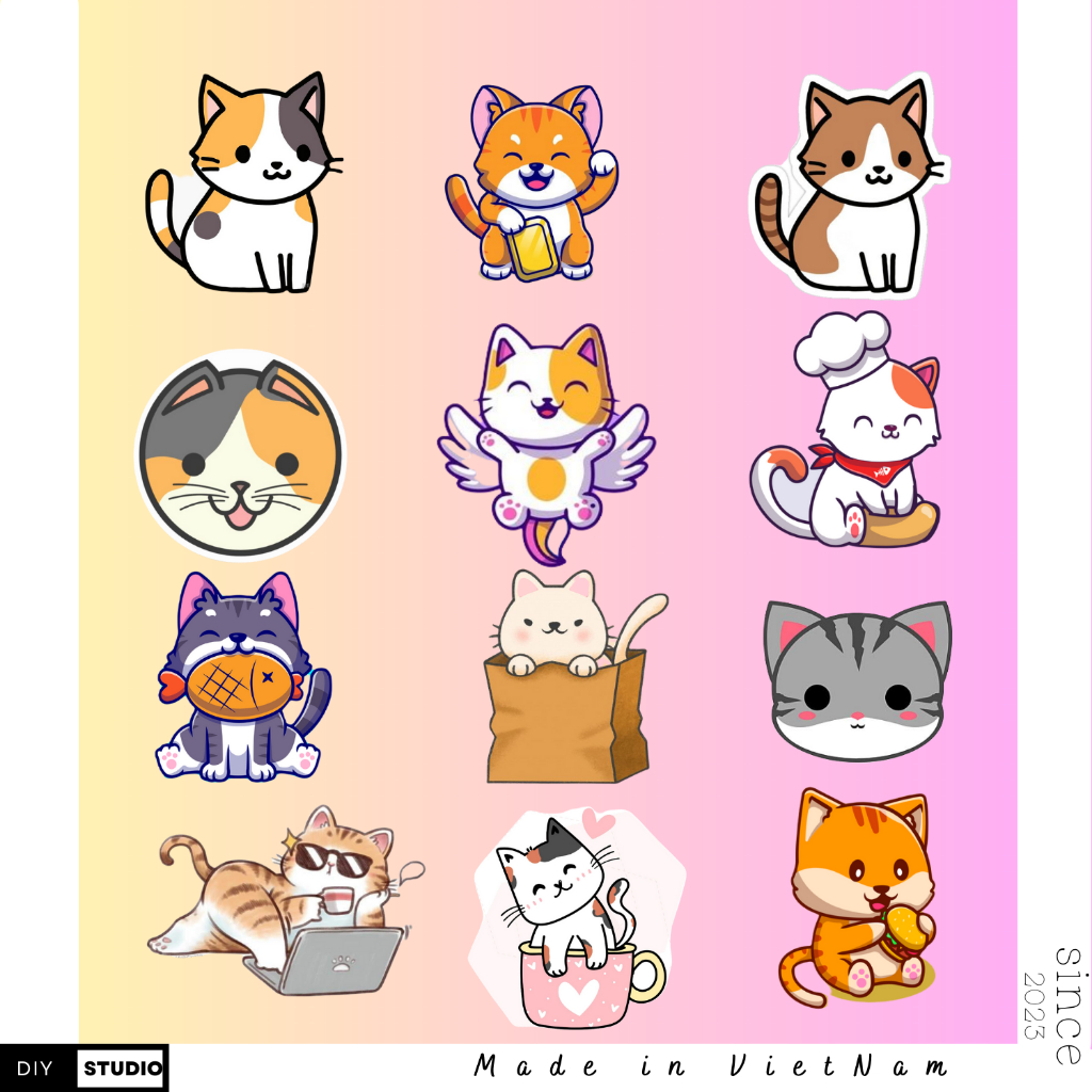 60 sticker chó siêu đáng yêu trang trí mũ bảo hiểm ly nước v.v