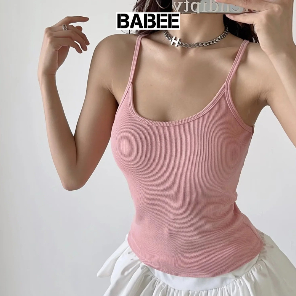 Áo Hai Dây Mảnh Nữ BABEE Kiểu Trơn Basic KHÔNG MÚT Thun Gân Co Giãn Thoáng Mát Ôm Body Gợi Cảm