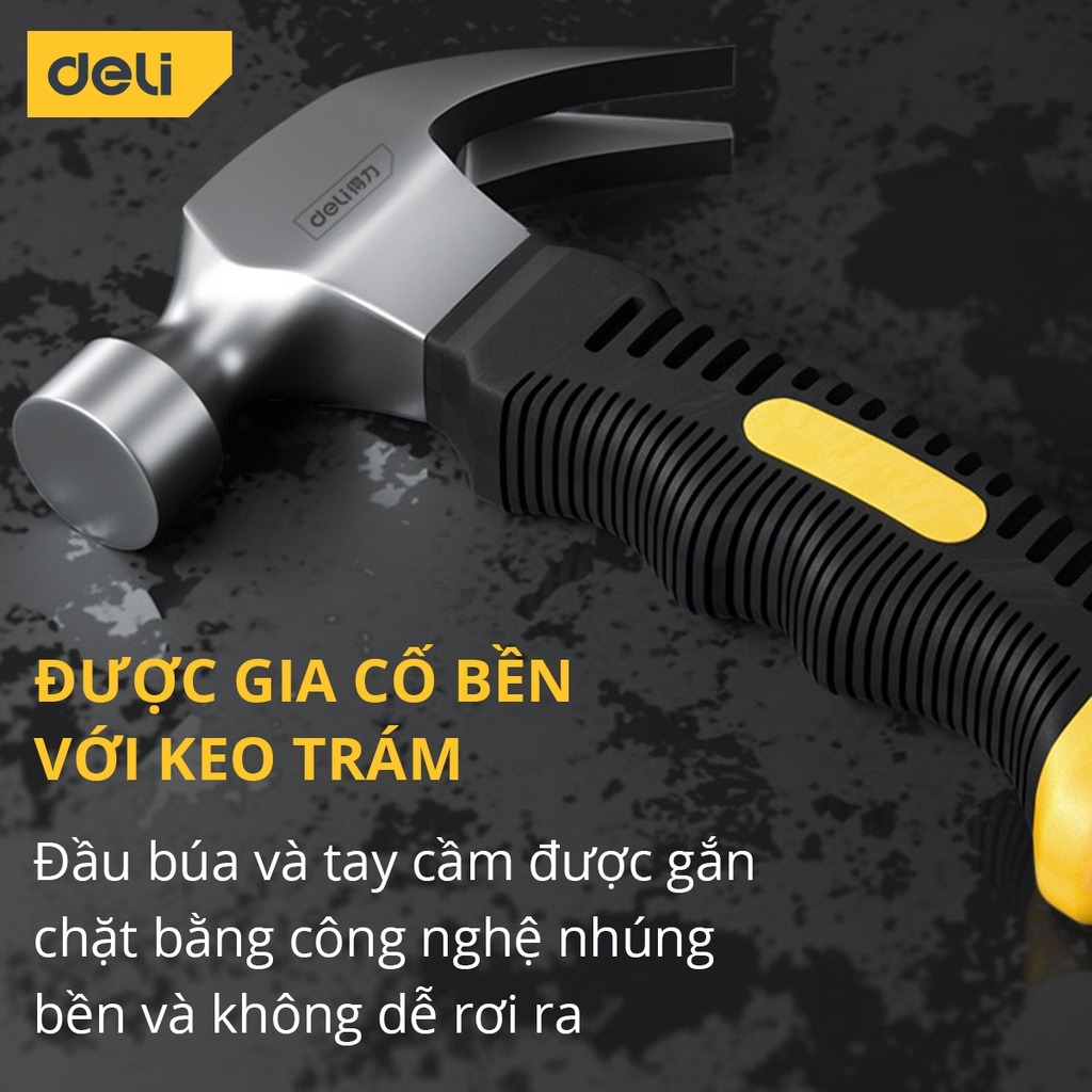 Búa Lùn Thép Nguyên Khối Deli Chính Hãng Đa Năng - Đóng Nhổ Đinh - Nhỏ Gọn, Tay Cầm Bọc Cao Su