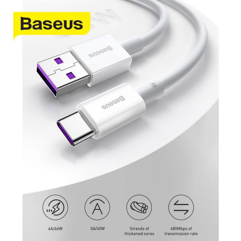 Cáp Sạc Nhanh Baseus Superior Series USB to Type-C dài 1m Công Suất 66W