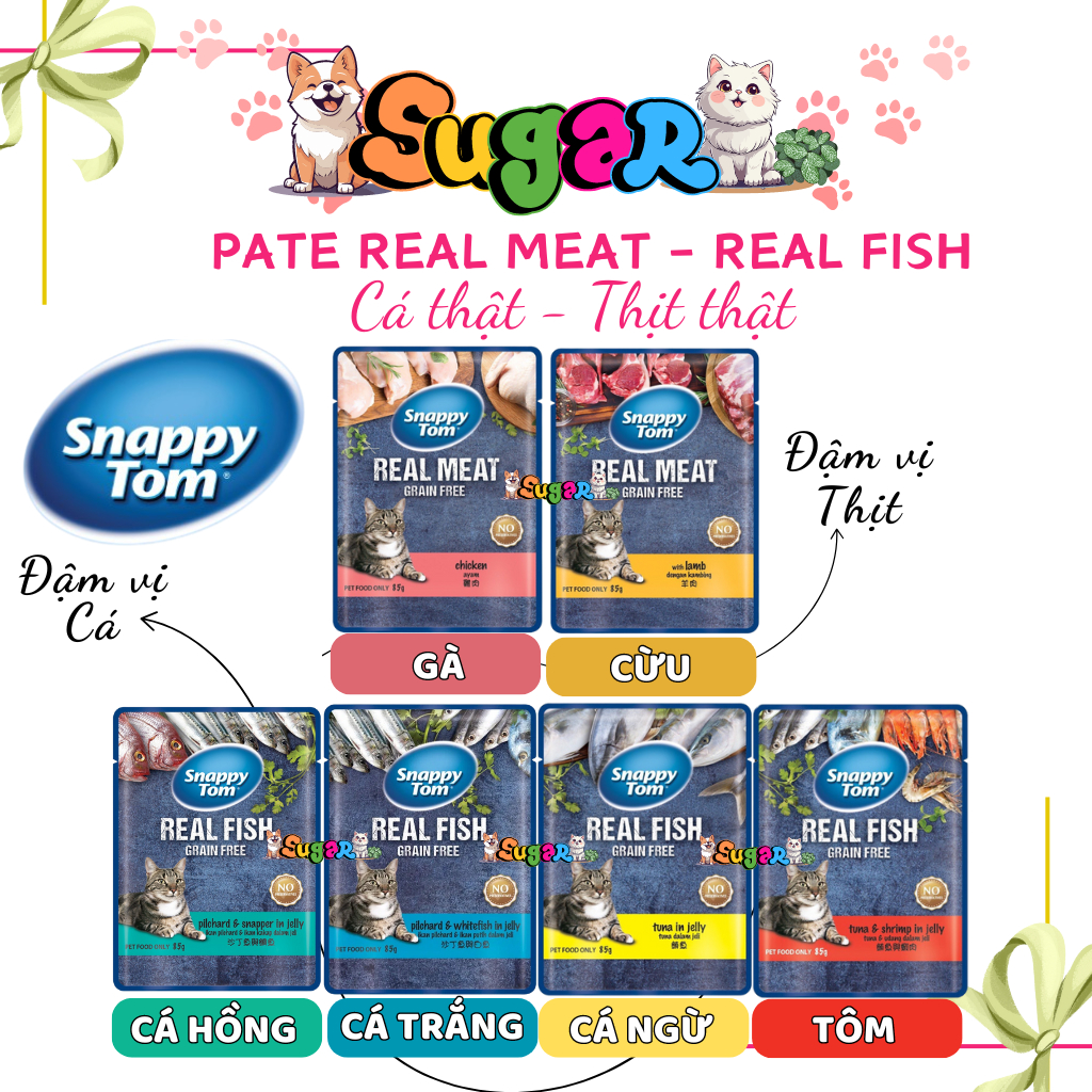 (Thùng 48 gói) Pate Snappy Tom Gói 85g Real Fish &Real Meat, Pate Cho ...