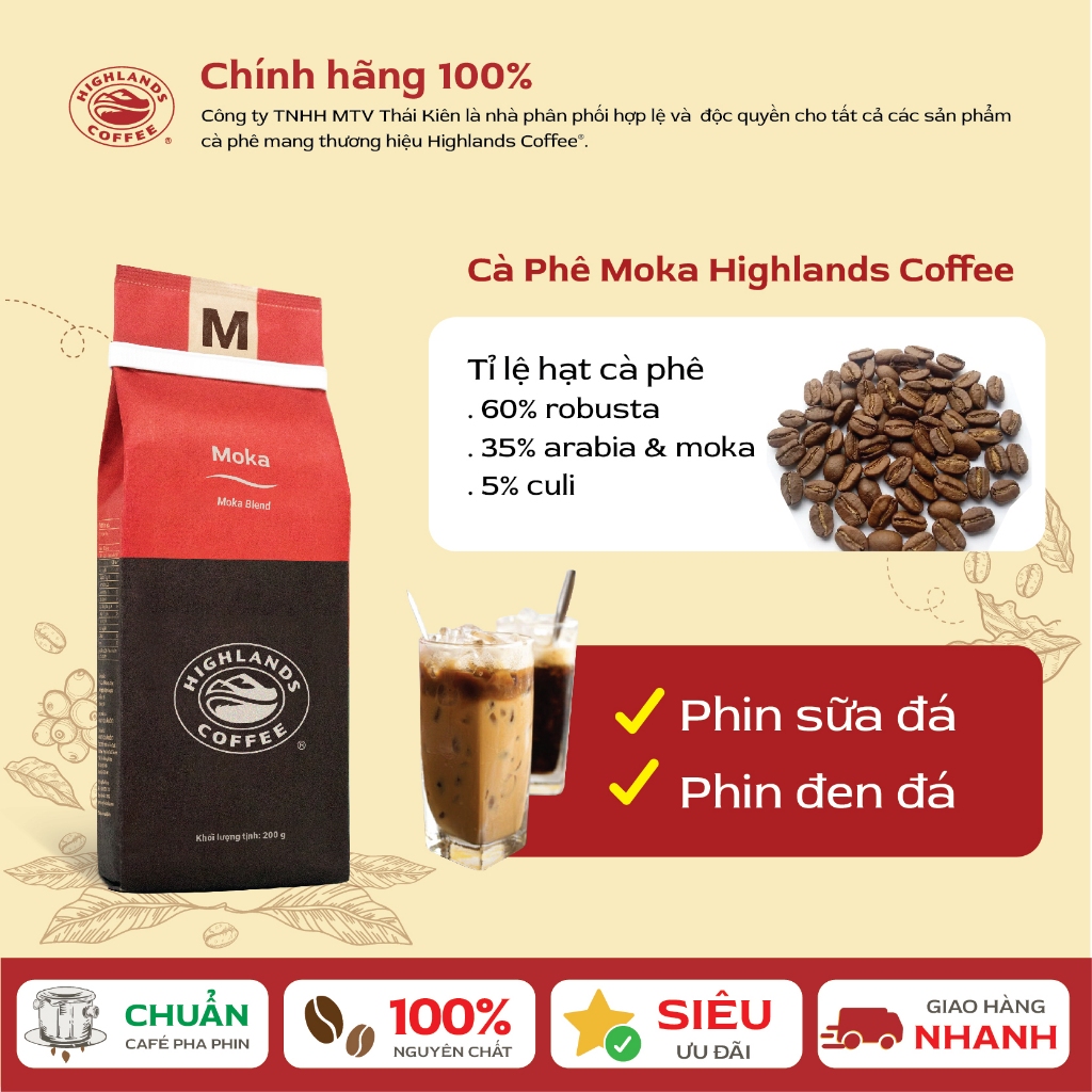 Ảnh Combo 2 gói Cà phê rang xay Moka Highlands Coffee 200g/gói 1