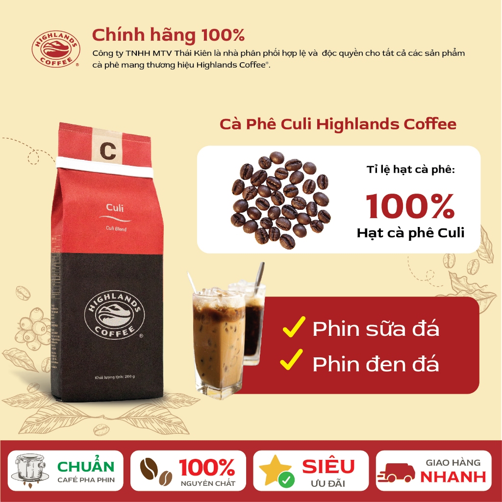 Ảnh Combo 2 gói Cà Phê Rang Xay Culi Highlands Coffee 200g/gói 1
