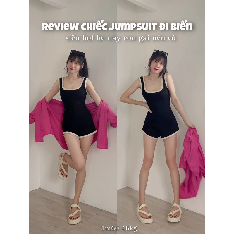 Jumsuit body hở lưng có mút, áo liền quần đi biển chạy viền tôn dáng sang chảnh G80