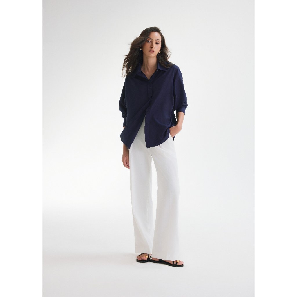 Ảnh Áo sơ mi oversized MONO TALK (navy) vải poplin hạn chế nhăn, mềm mát T10001FT 2