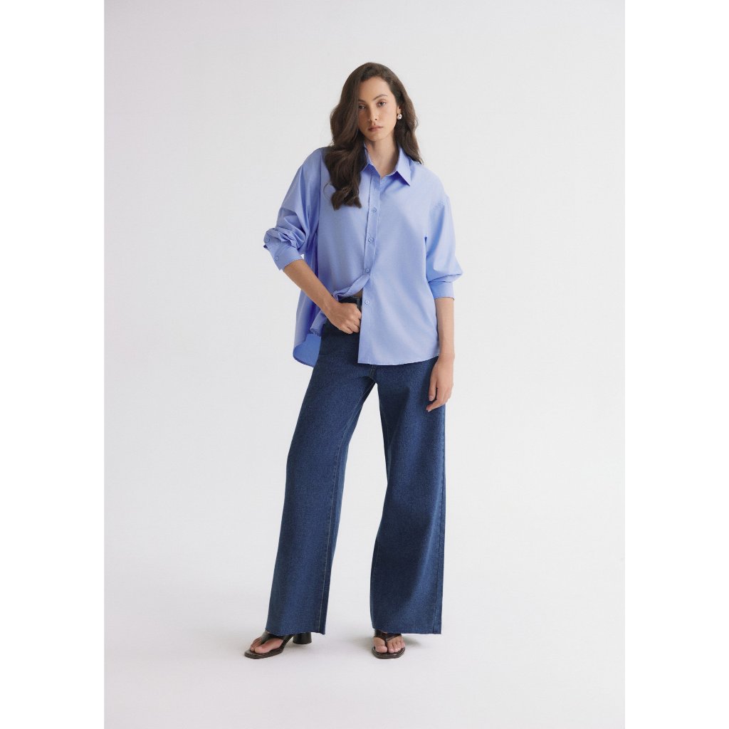 Ảnh Áo sơ mi oversized MONO TALK (xanh da trời) vải poplin hạn chế nhăn, mềm mát T10001FT 4