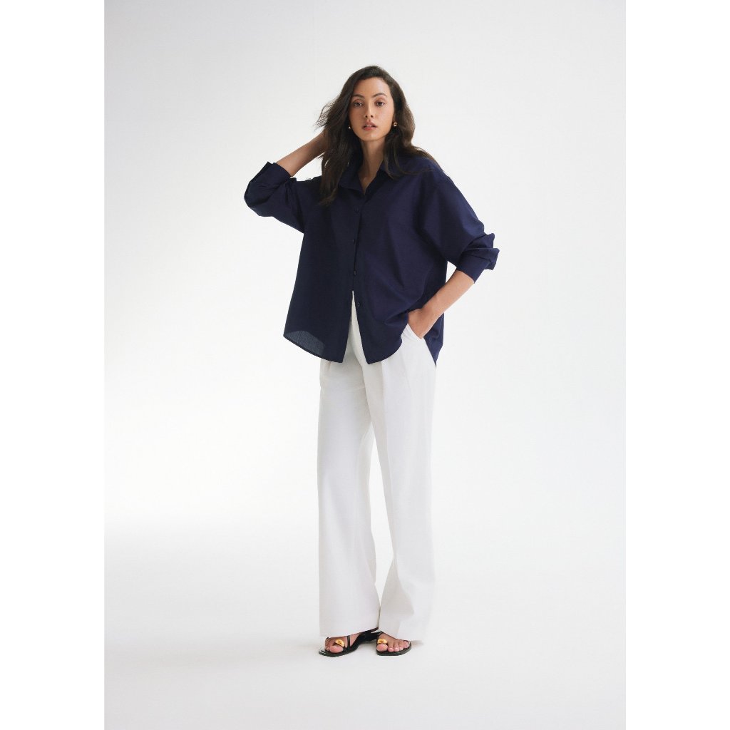 Ảnh Áo sơ mi oversized MONO TALK (navy) vải poplin hạn chế nhăn, mềm mát T10001FT 3