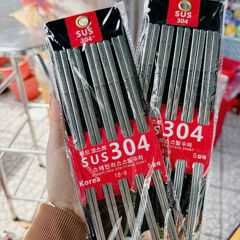 [CHÍNH HÃNG]Đũa inox 304 chống trượt cao cấp, set 5 đôi đũa vuông khắc ...