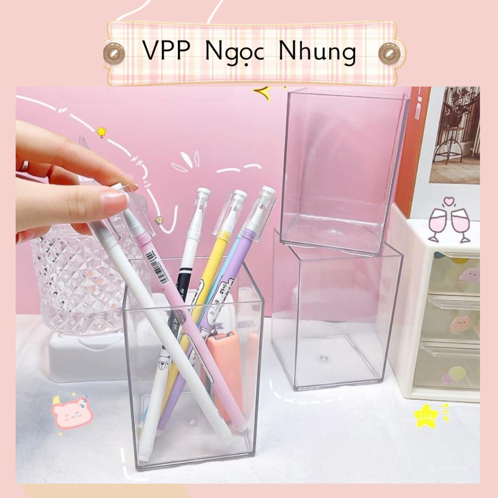 Hộp cắm bút trong suốt, ống đựng bút vuông để bàn | Shopee Việt Nam